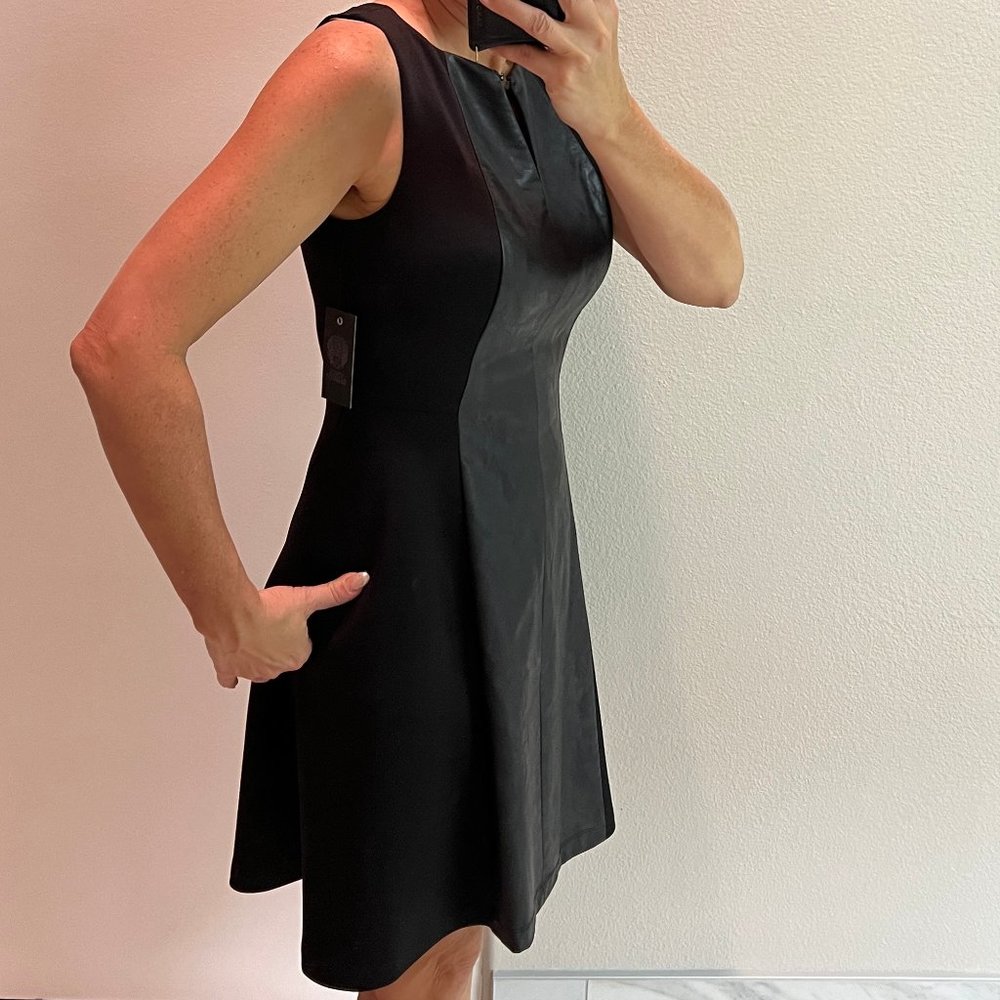 NWT Vince Camuto women's sleeveless black dress with faux leather front sz 4